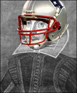 Shakespeare with Patriots helmet